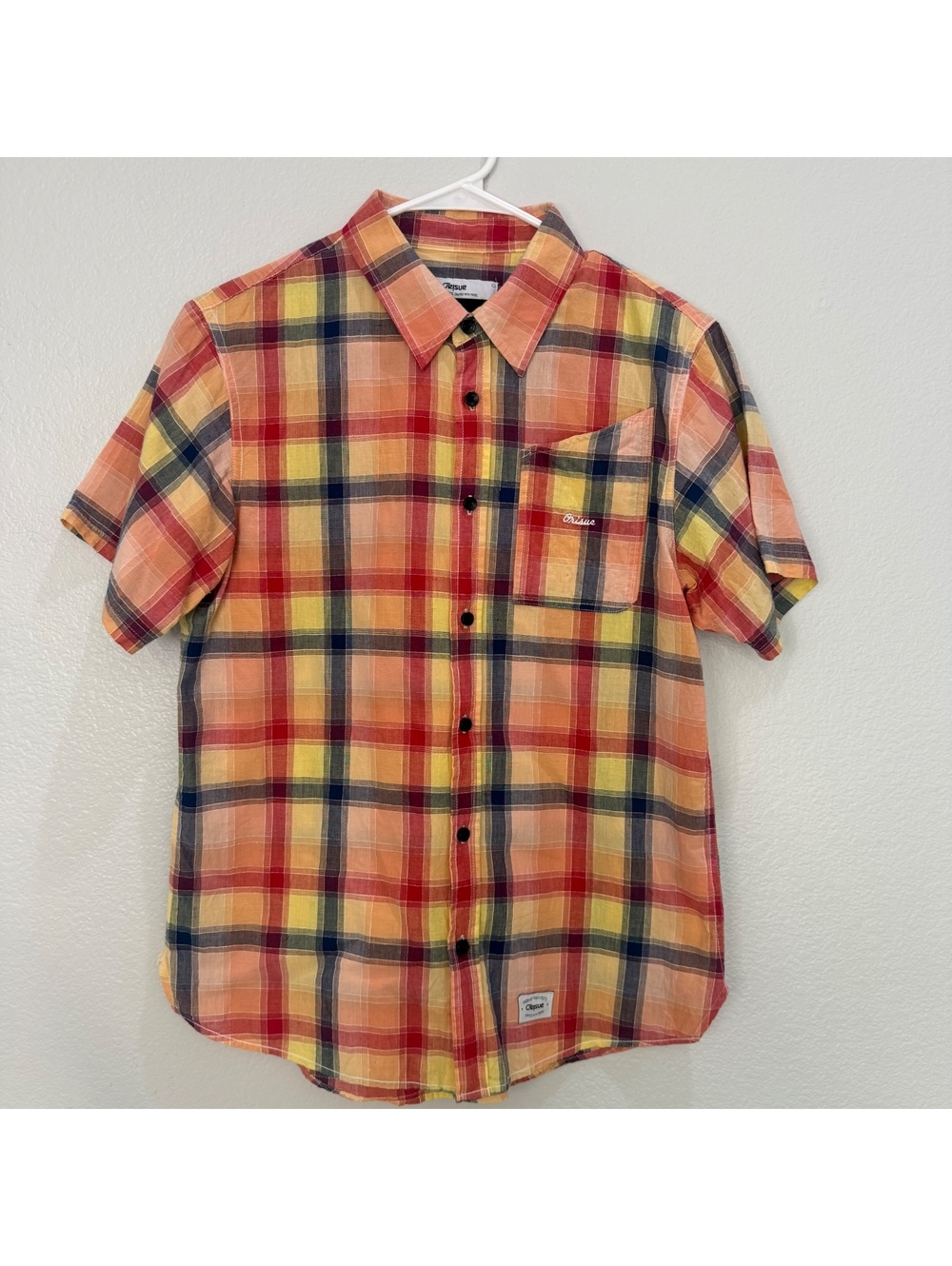 Orisue Multicolor Plaid Short Sleeve Button-Up Shirt Size Medium